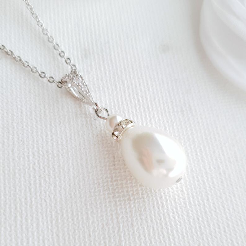 teardrop pearl pendant with Chain for Brides- Poetry Designs