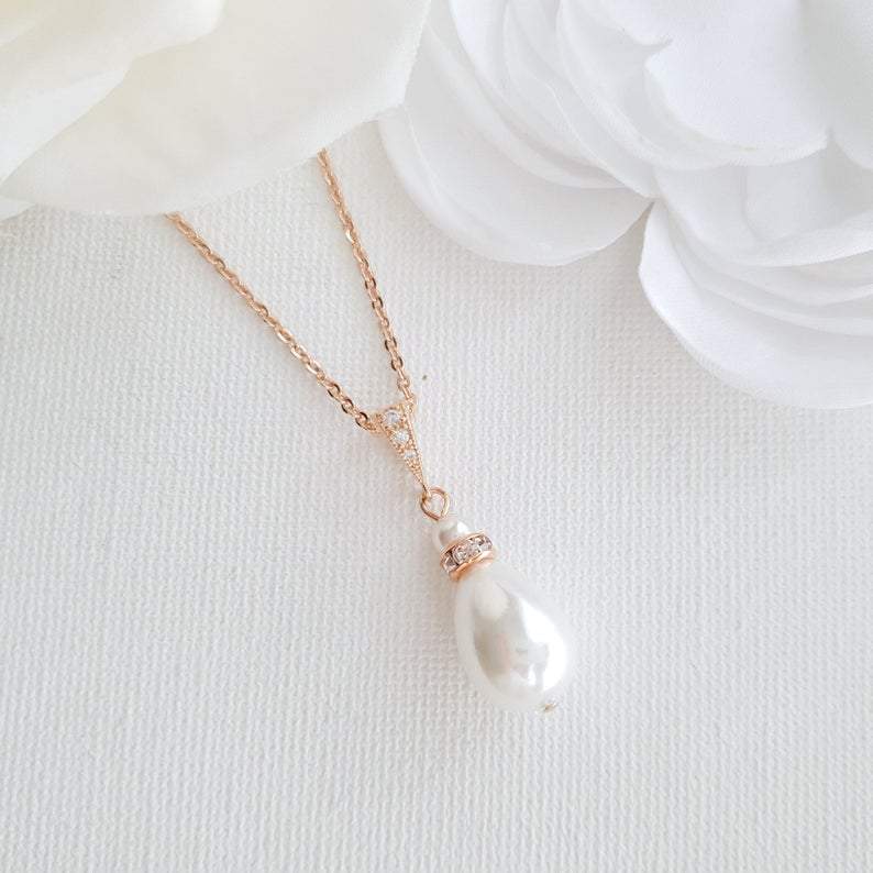 Rose gold teardrop wedding necklace- Poetry Designs
