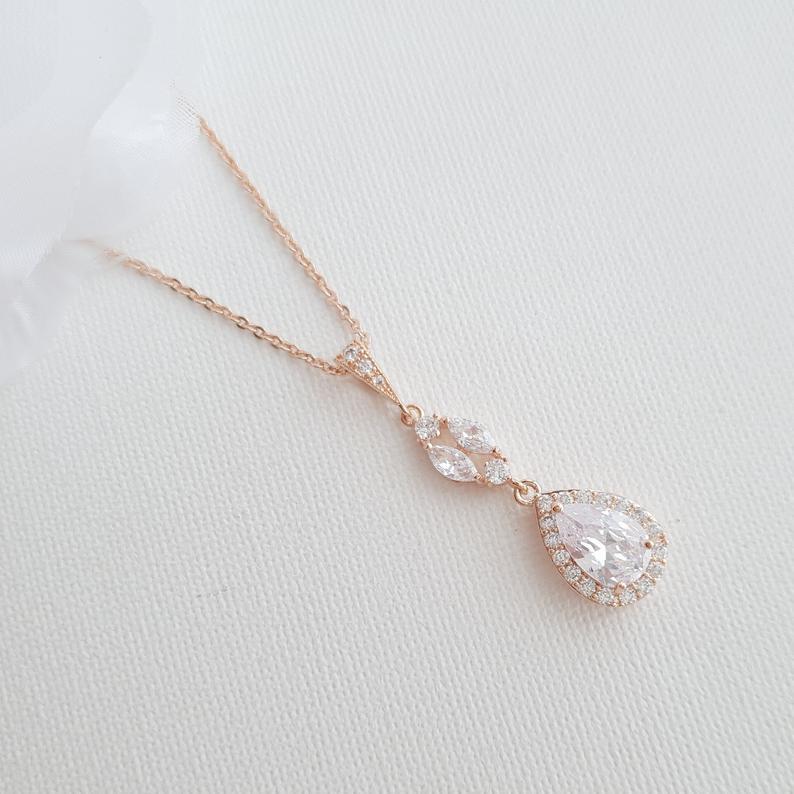 CZ Drop Pendant Necklace in Silver for Bridesmaids & Brides-Hayley - PoetryDesigns