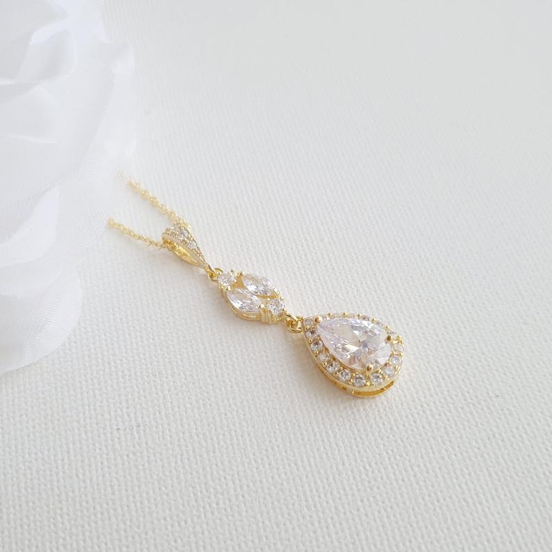 14K Gold Drop Pendant Necklace (1.5 Inches) for Brides & Bridesmaids Gift-Hayley - PoetryDesigns