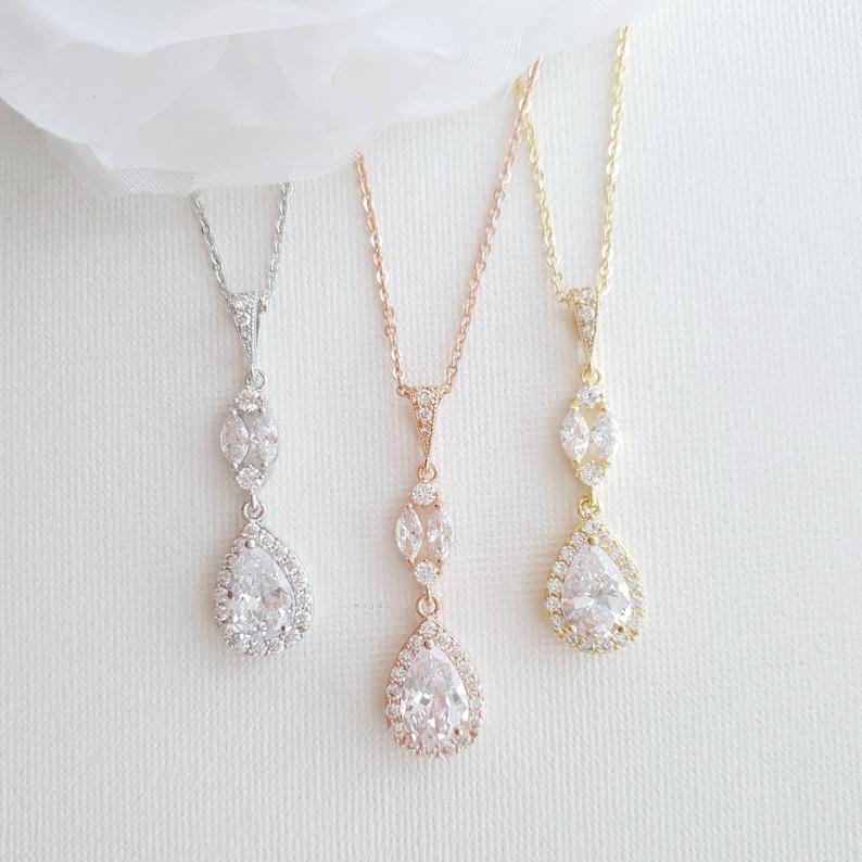 Rose Gold Pendant Drop Necklace for Weddings-Hayley - PoetryDesigns