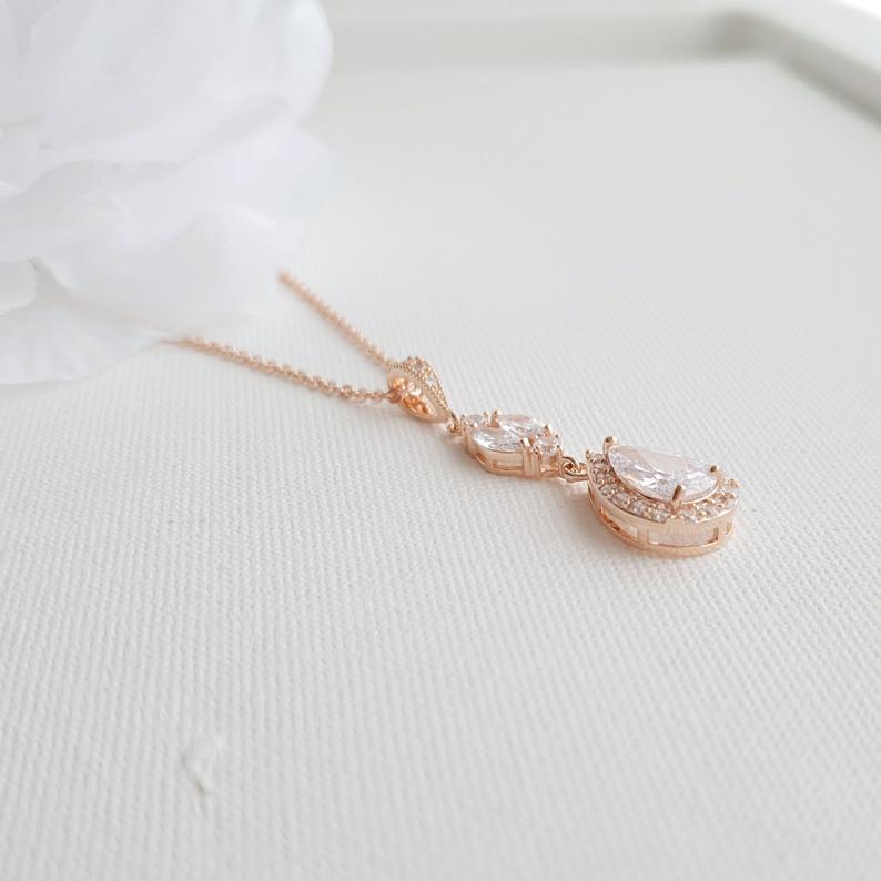 Rose Gold Pendant Drop Necklace for Weddings-Hayley - PoetryDesigns