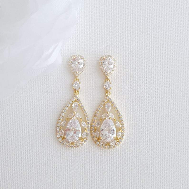 Crystal Wedding Earrings Drop-Esther - PoetryDesigns