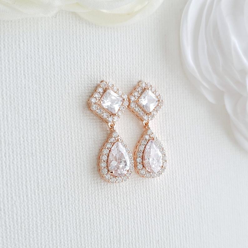 Rose Gold Bridesmaids Earrings- Kala - PoetryDesigns