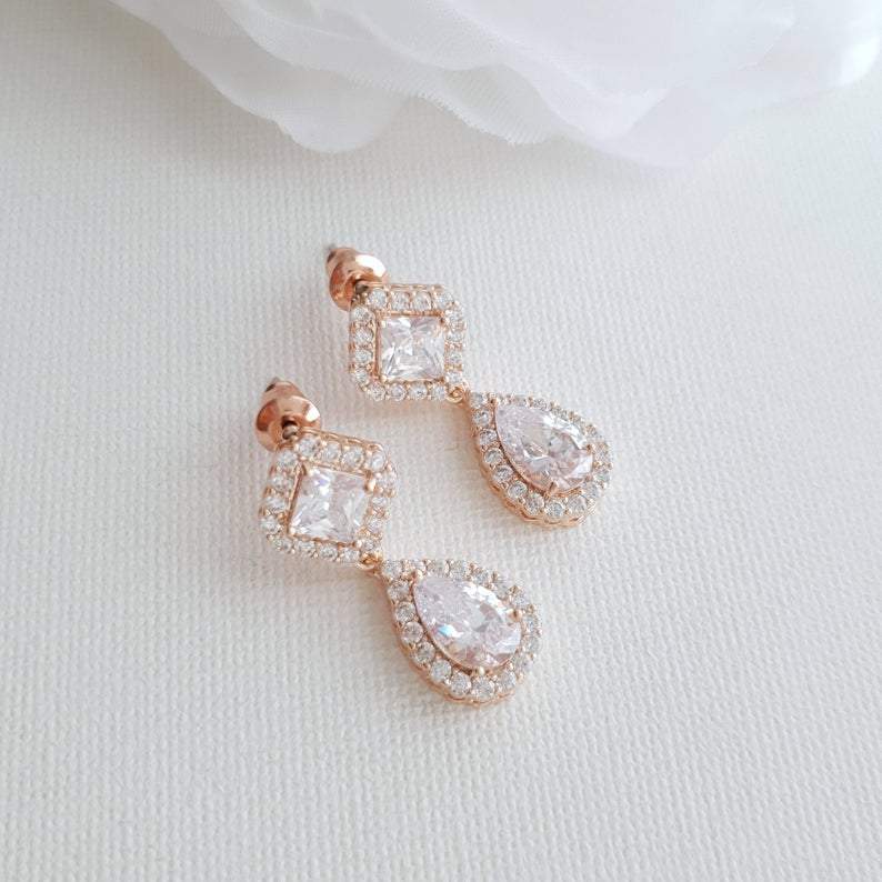 Rose Gold Bridesmaids Earrings- Kala - PoetryDesigns