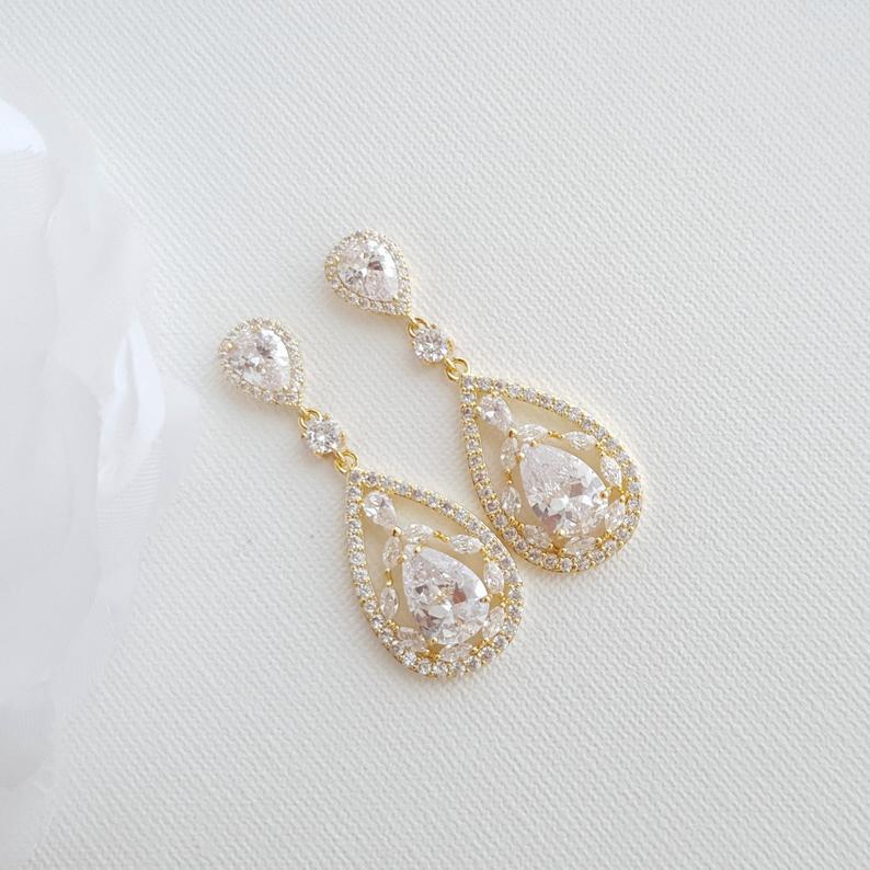 Crystal Wedding Earrings Drop-Esther - PoetryDesigns