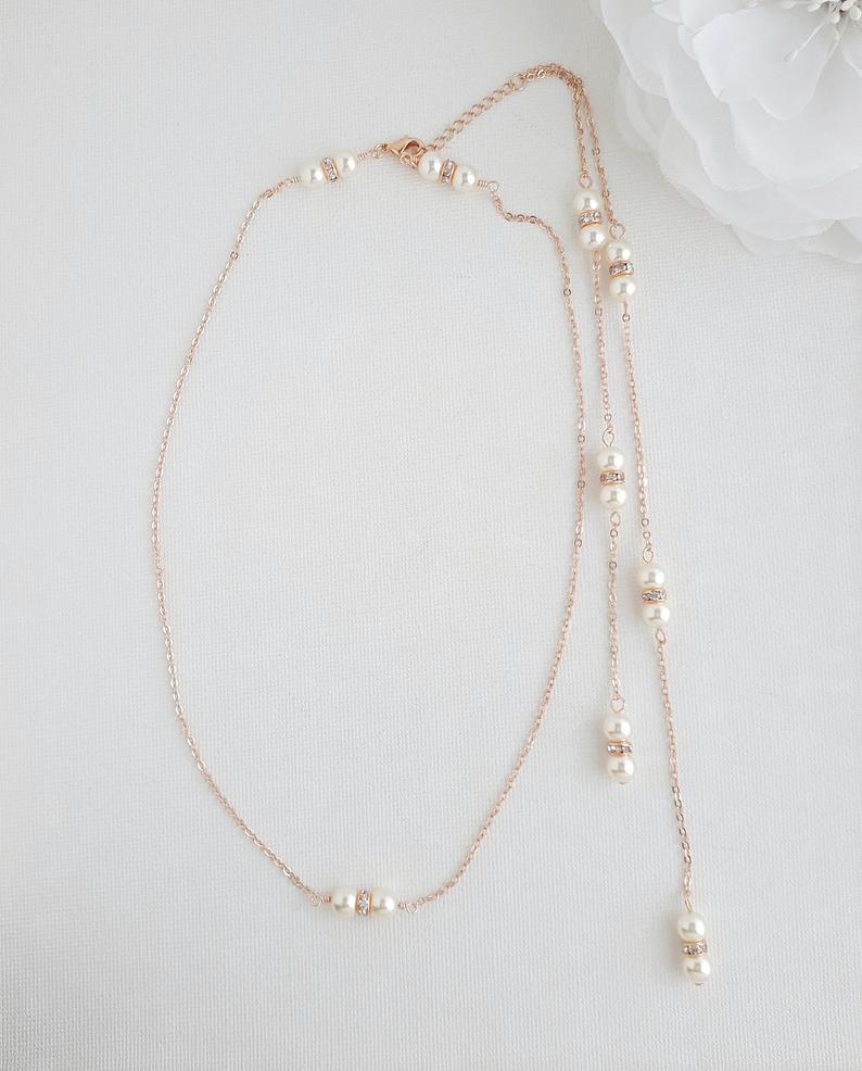 Dainty Pearl Choker, Rose Gold Necklace, Bridal Wedding Jewelry