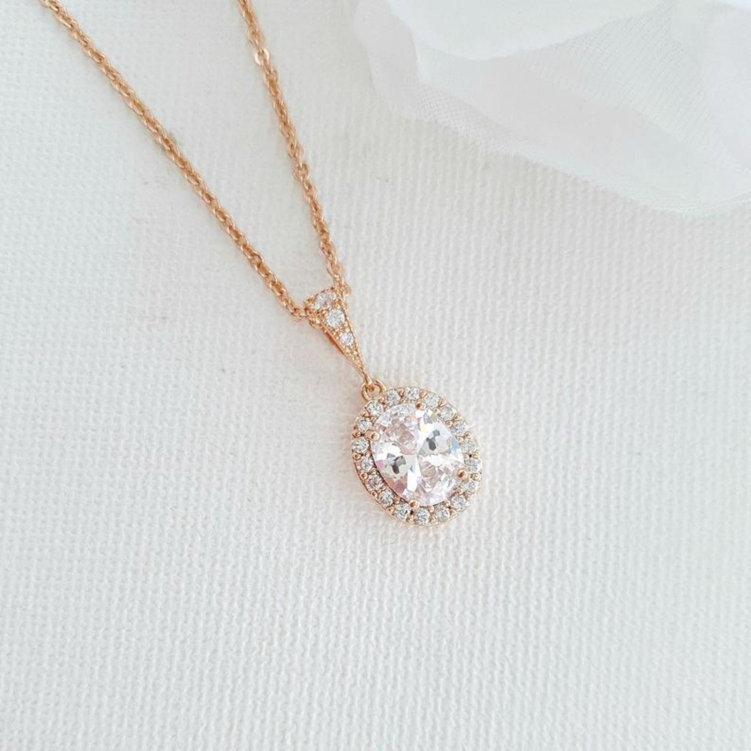 Oval Pendant Drop Necklace Rose Gold- Poetry Designs