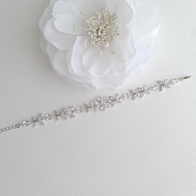 Gold Bridal Bracelet in Flower Design Made of Cubic Zirconia-Daisy - PoetryDesigns