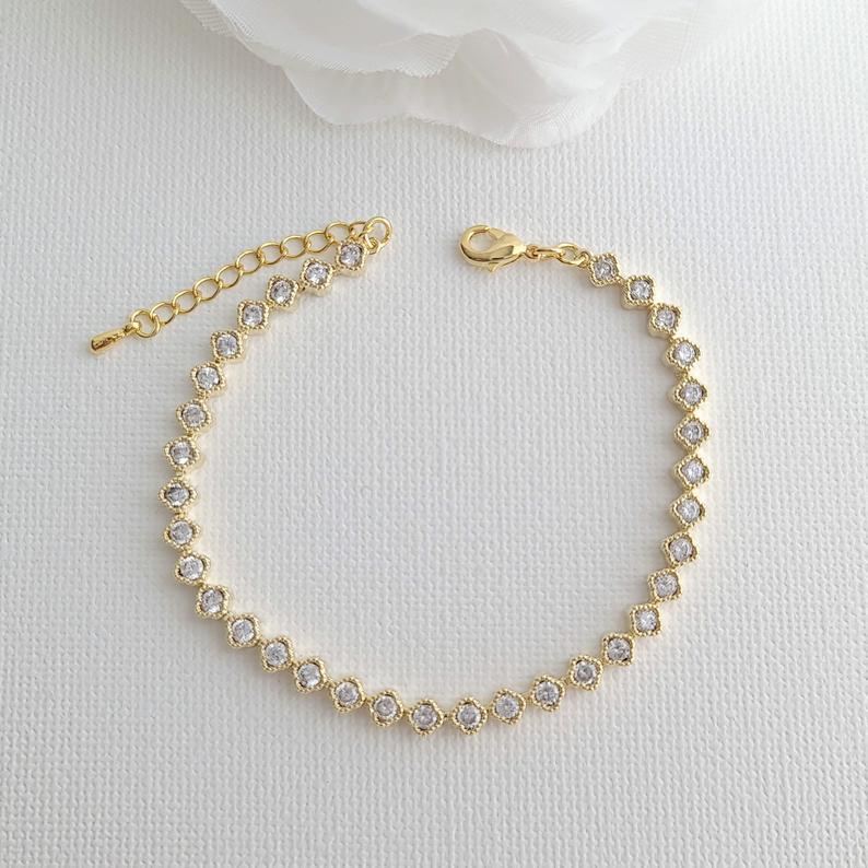 Thin & Slim Gold Tennis Bracelet with Cubic Zirconia - Lisa - PoetryDesigns