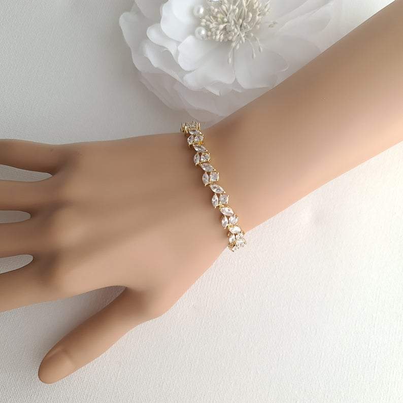 Cubic Zirconia Leaf Tennis Bridal Bracelet-Debra - PoetryDesigns