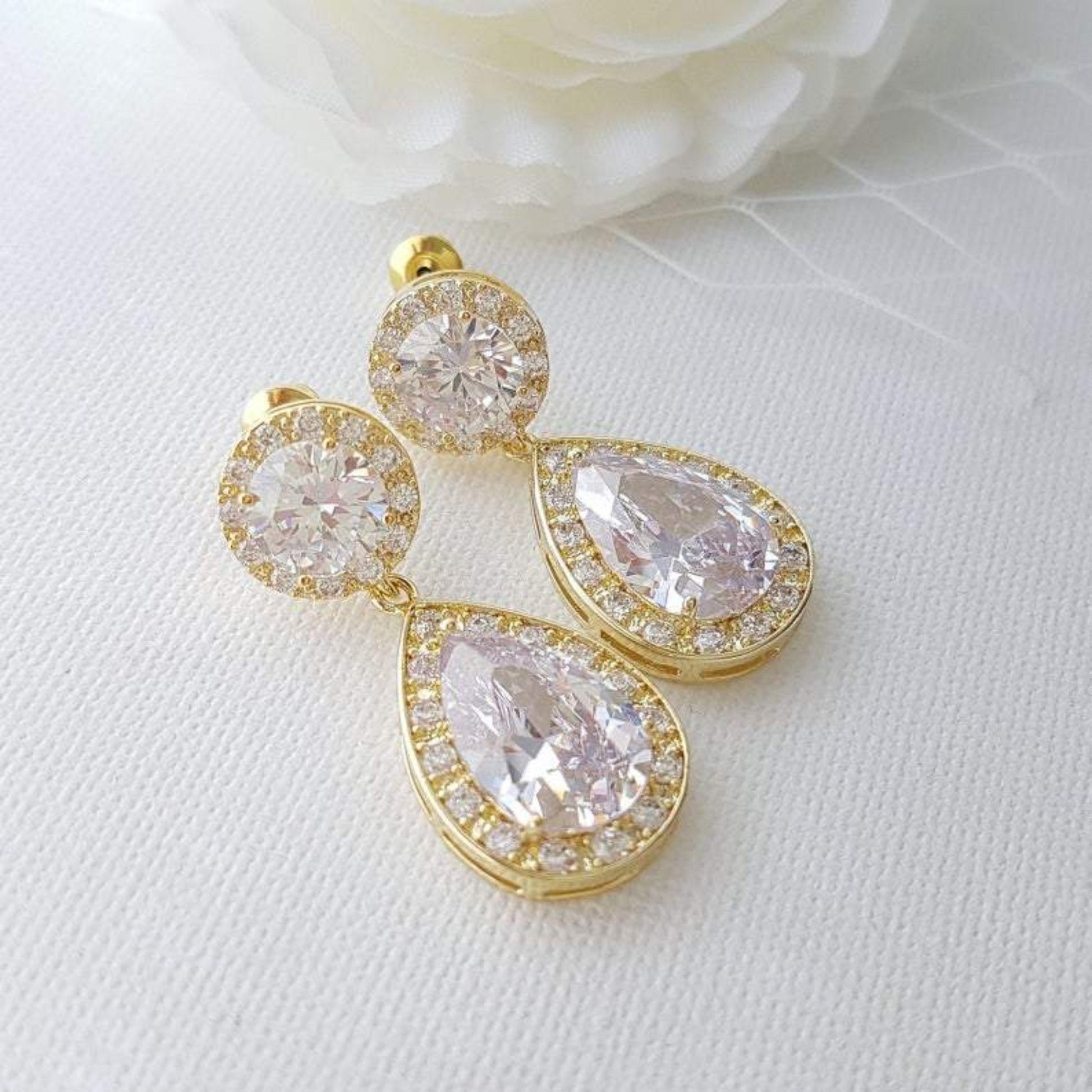 14K Gold & Cubic Zirconia Drop Earrings- Poetry Designs