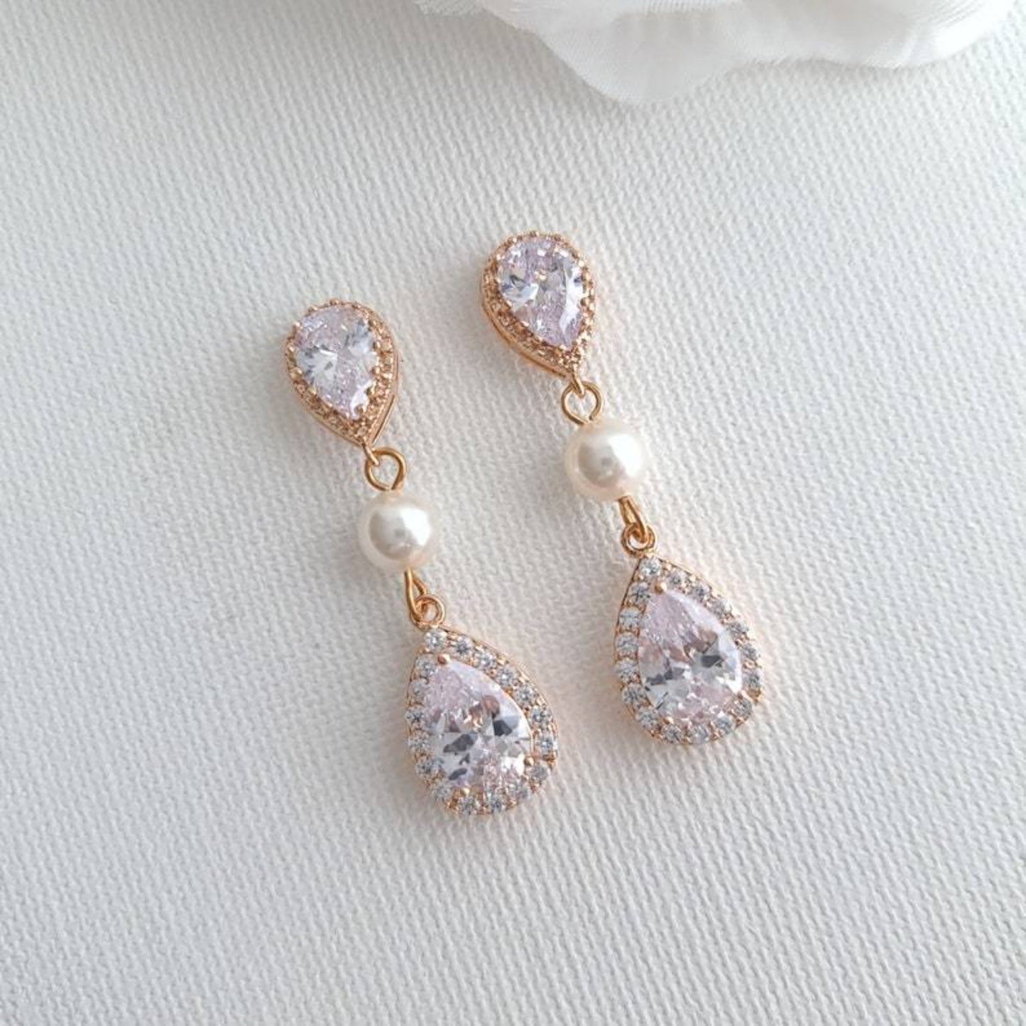 Small Pearl and Crystal Earring Necklace Set- Emma