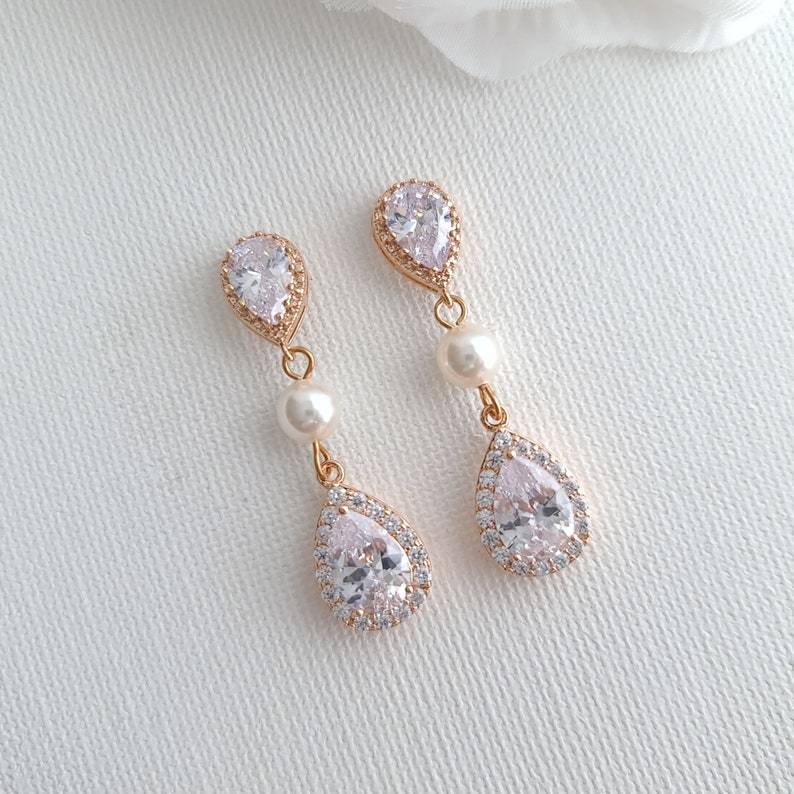 Teardrop Bridal Earrings Rose Gold- Poetry Designs