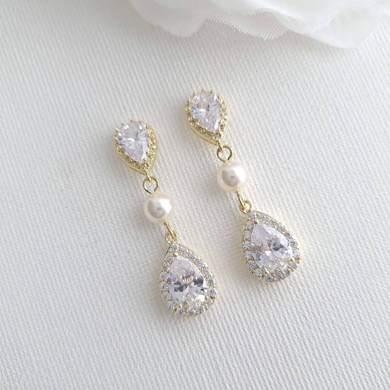 Teardrop Bridal Earrings Gold- Poetry Designs