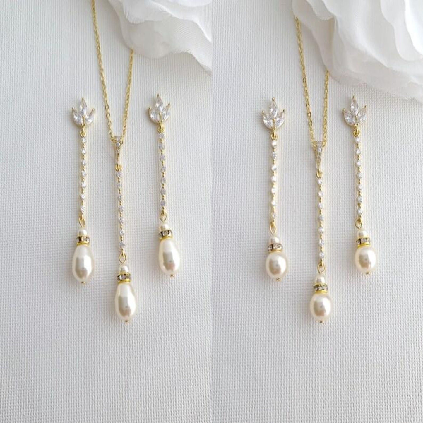 Ensemble collier et boucles d'oreilles longues en perles - Jodi