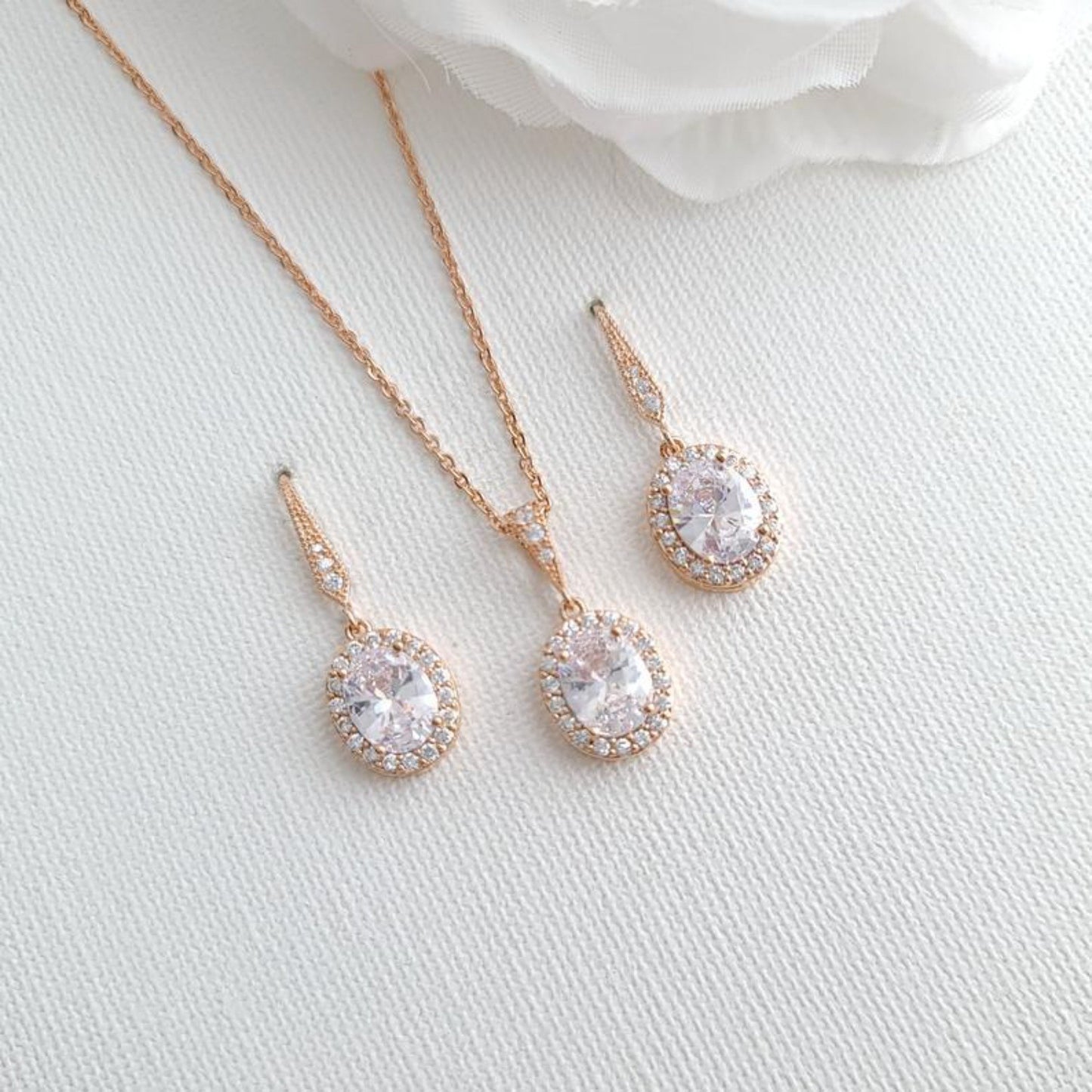 Bridesmaid Necklace and Earring Set Rose Gold- Poetry Designs