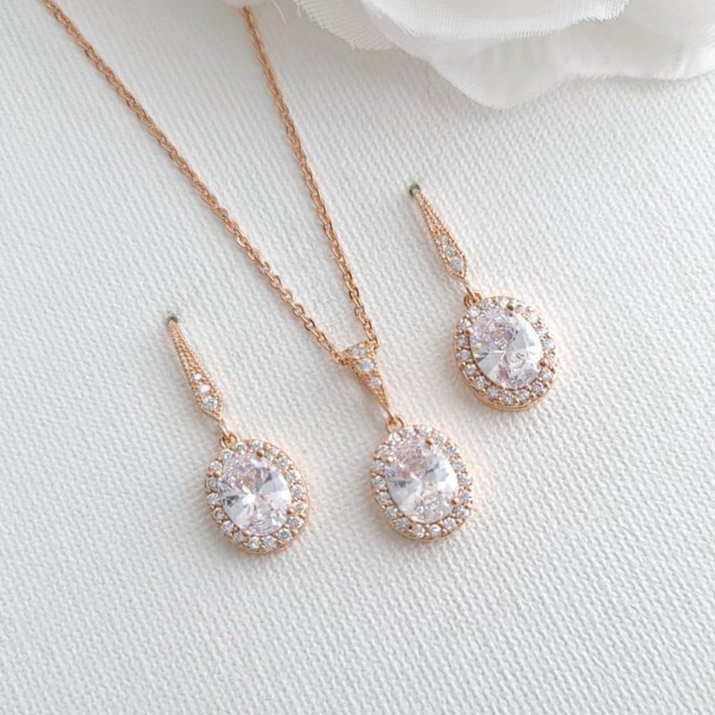 Bridesmaid Necklace and Earring Set Rose Gold- Poetry Designs