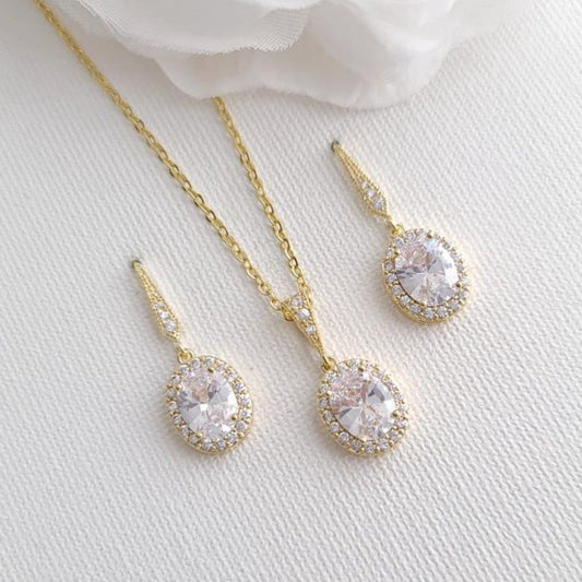 Bridesmaid Necklace and Earring Set Gold- Poetry Designs