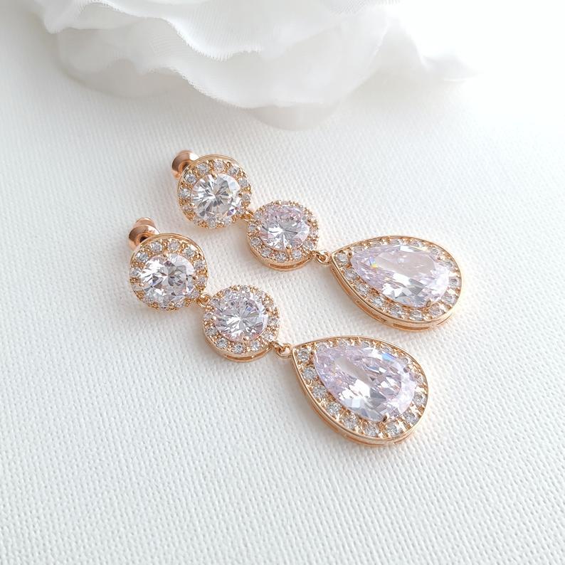 Aretes de oro rosa con circonitas cúbicas-Evita