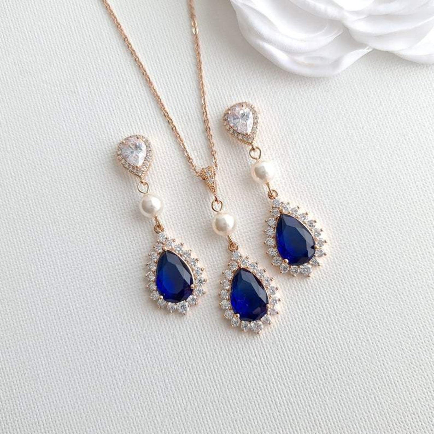 Sapphire Blue Wedding Jewelry Set In Gold-Aoi