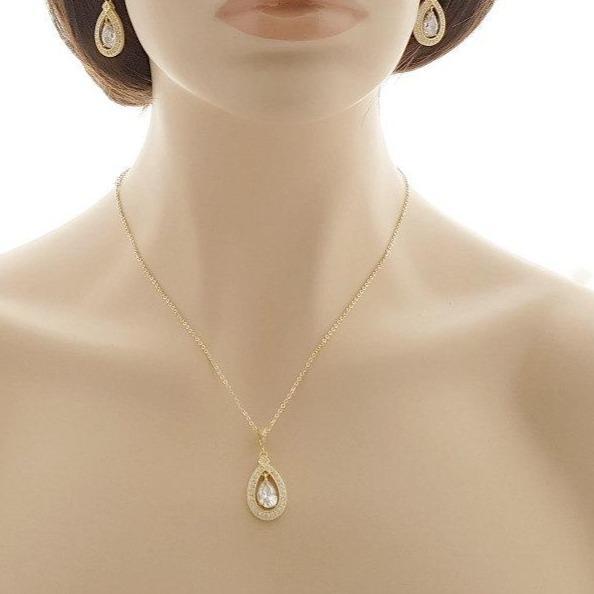 Teardrop Shape Rose Gold & Cubic Zirconia Wedding Necklace -Sarah - PoetryDesigns