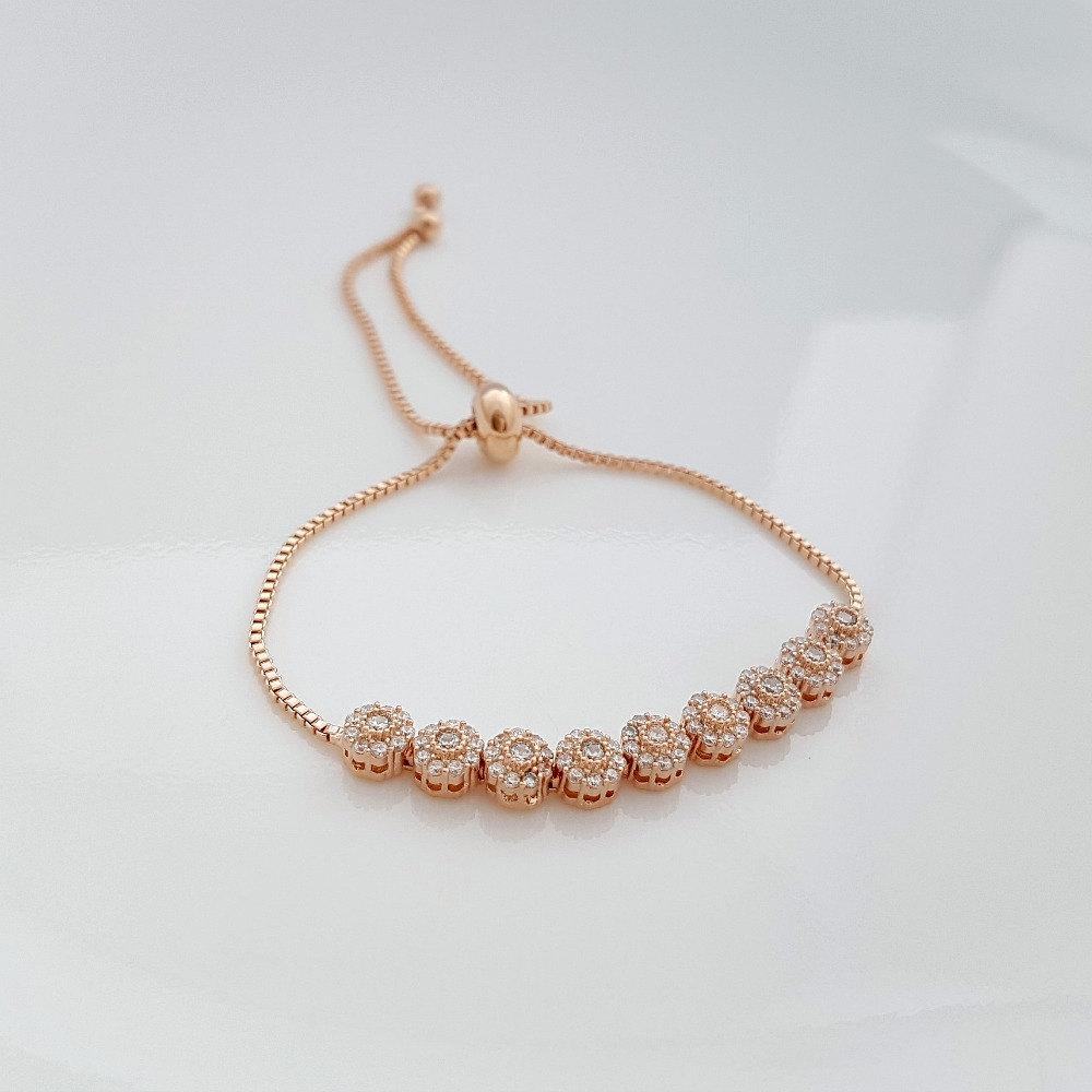 Bracelet de mariée en or rose, bracelet bracelet, bijoux de mariage, or, bracelet de mariée en cristal, bracelet coulissant réglable, bracelet Reagan