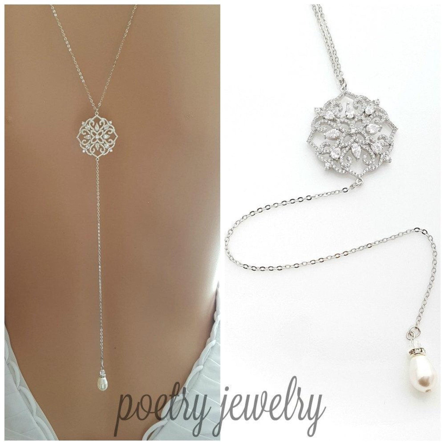 Long Back Necklace for Wedding, Prom, Event Backless Dresses- Poetry Designs