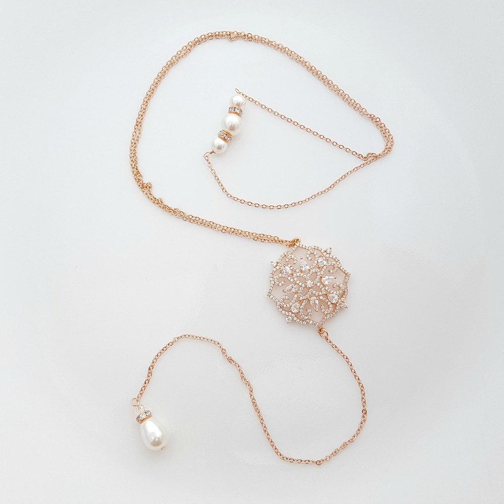 Wedding Back Necklace in Rose Gold-Sadie