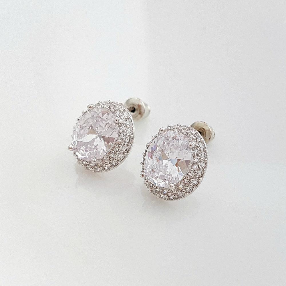 Oval Cubic Zirconia Wedding Stud Earrings- Emily - PoetryDesigns