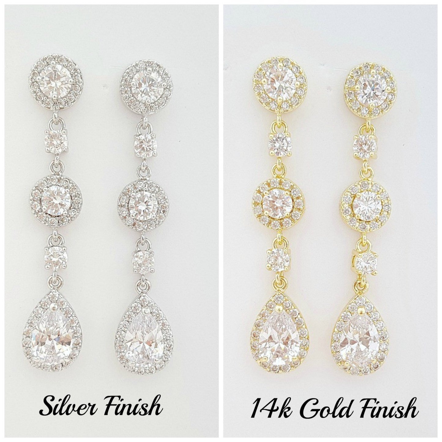 14K Yellow Gold Drop Earrings for Weddings-Reagan - PoetryDesigns
