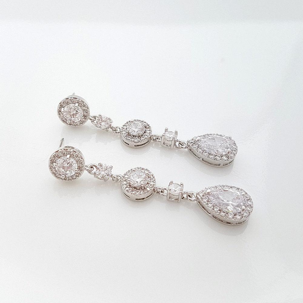 Long Earrings for Wedding in Silver-Reagan - PoetryDesigns