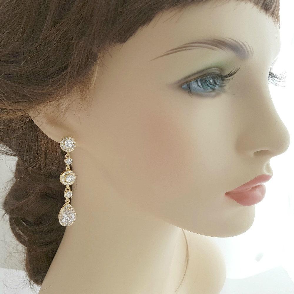 14K Yellow Gold Drop Earrings for Weddings-Reagan - PoetryDesigns