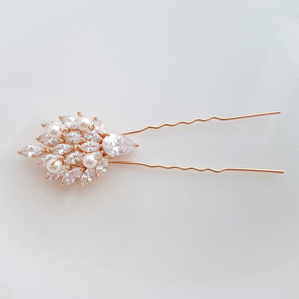 Wedding Hair Pins, Crystal Bridal Hair pins, Rose Gold Hair Pins, Bridal Hair Accesories, Cubic Zirconia, Wedding U Pins, Abby - PoetryDesigns