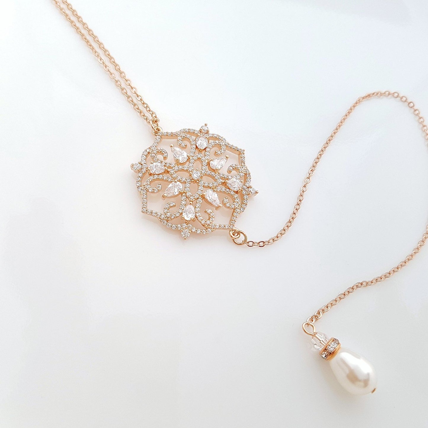 Wedding Back Necklace in Rose Gold-Sadie