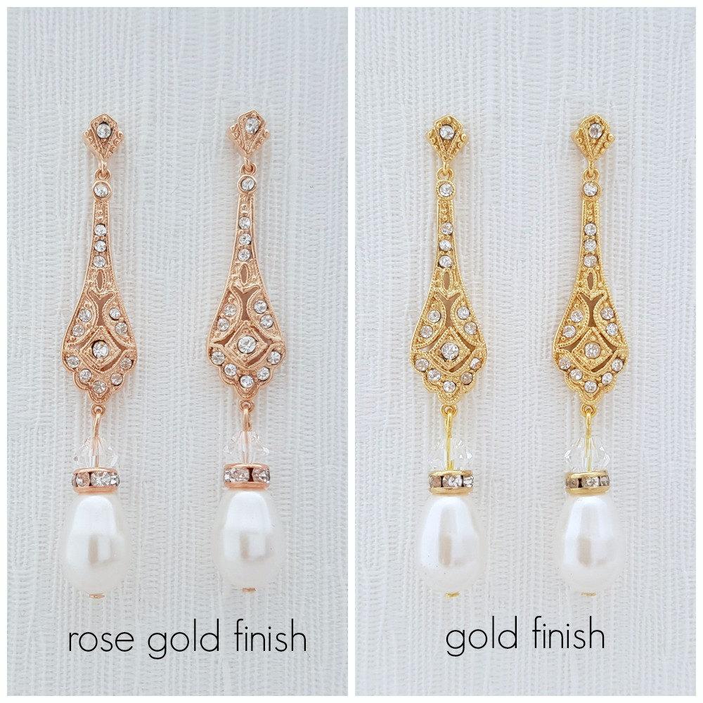 Vintage Style Rose Gold Bridal Earrings-List - PoetryDesigns