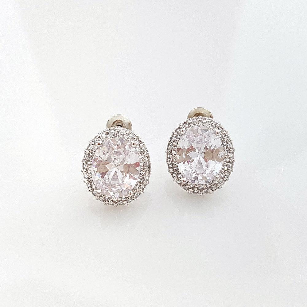 Oval Cubic Zirconia Wedding Stud Earrings- Emily - PoetryDesigns