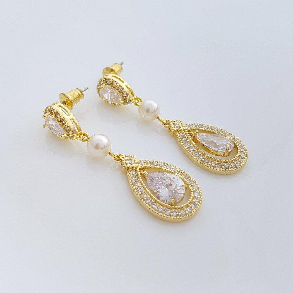 Yellow Gold Bridal Earrings-Sarah - PoetryDesigns