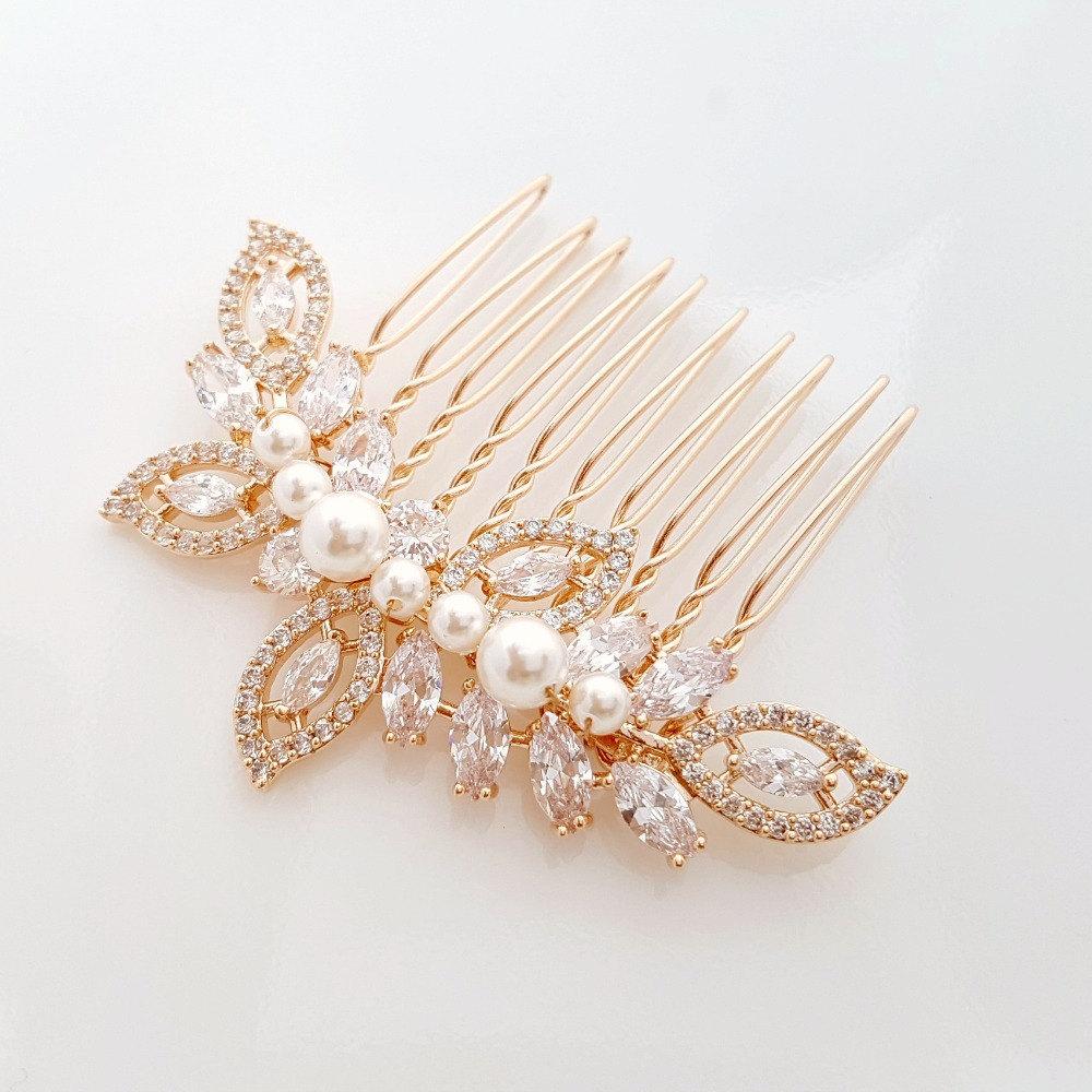 Rose Gold Wedding Hair Comb-Kerry - PoetryDesigns