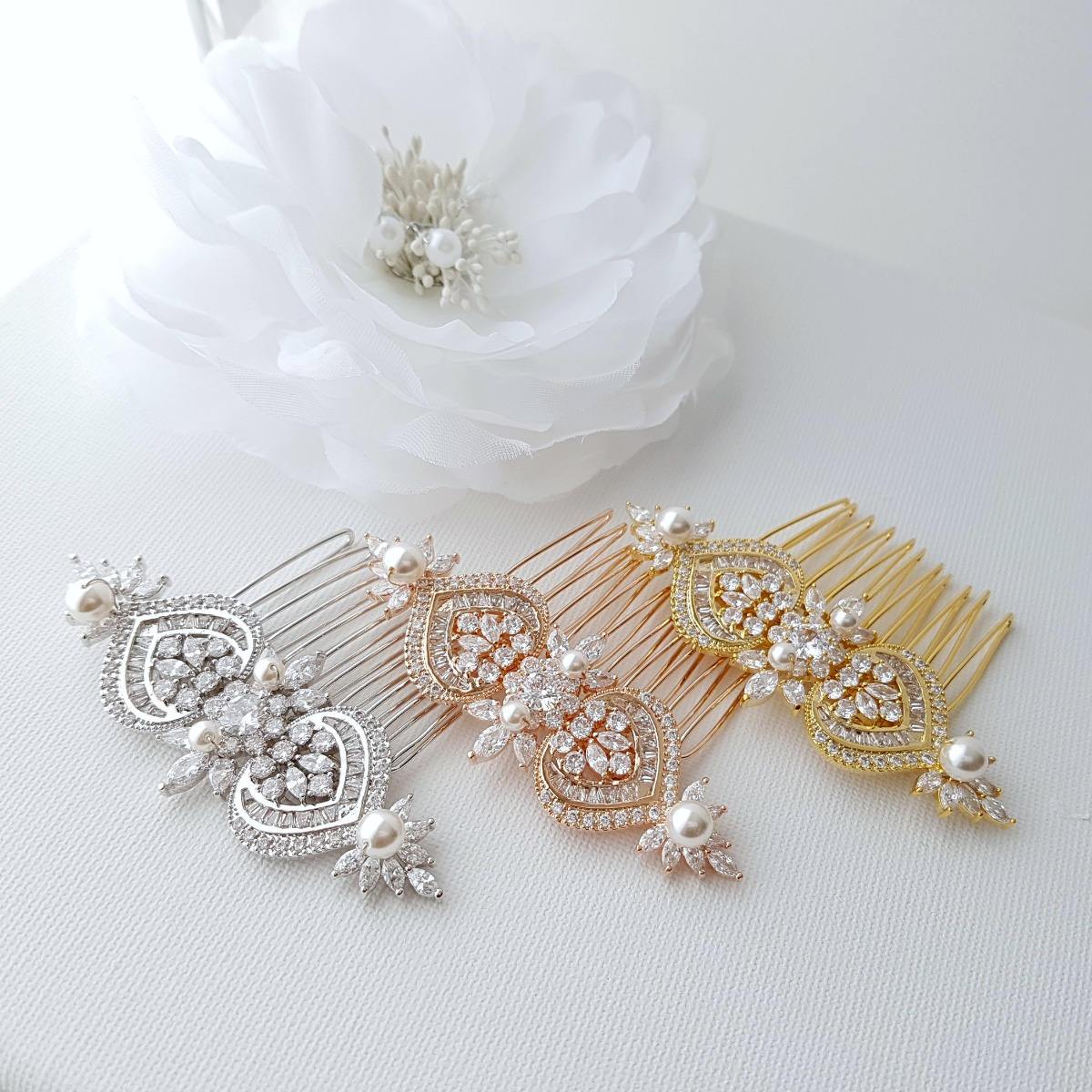 Rose Gold Bridal Hair Comb, Wedding Hair Comb, Pearl Bridal Hair Piece, Crystal, Gold,Swarovski Pearls, Bride Hair Jewelry, Rosa - PoetryDesigns