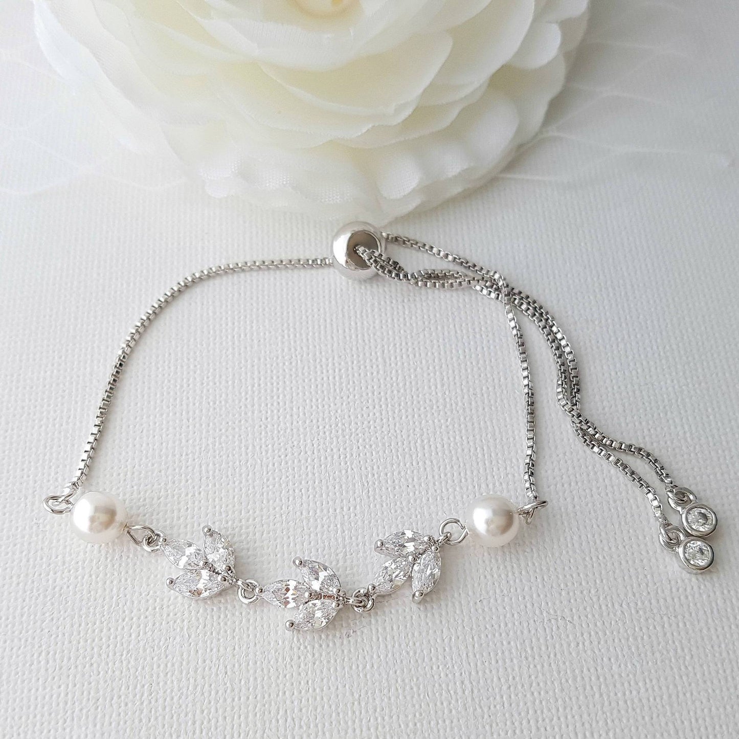 Bridal Bracelet in Rose Gold With CZ & Pearl-Leila - PoetryDesigns