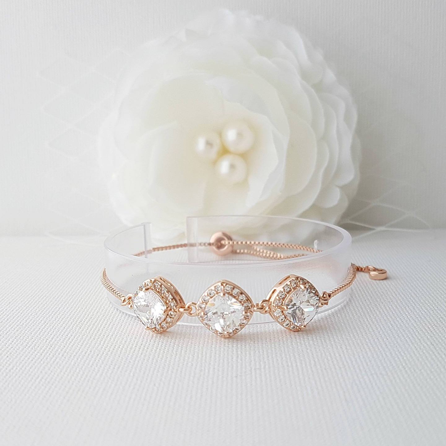 Gold Bracelet for Brides in Rhombus Cubic Zirconia- Celia - PoetryDesigns