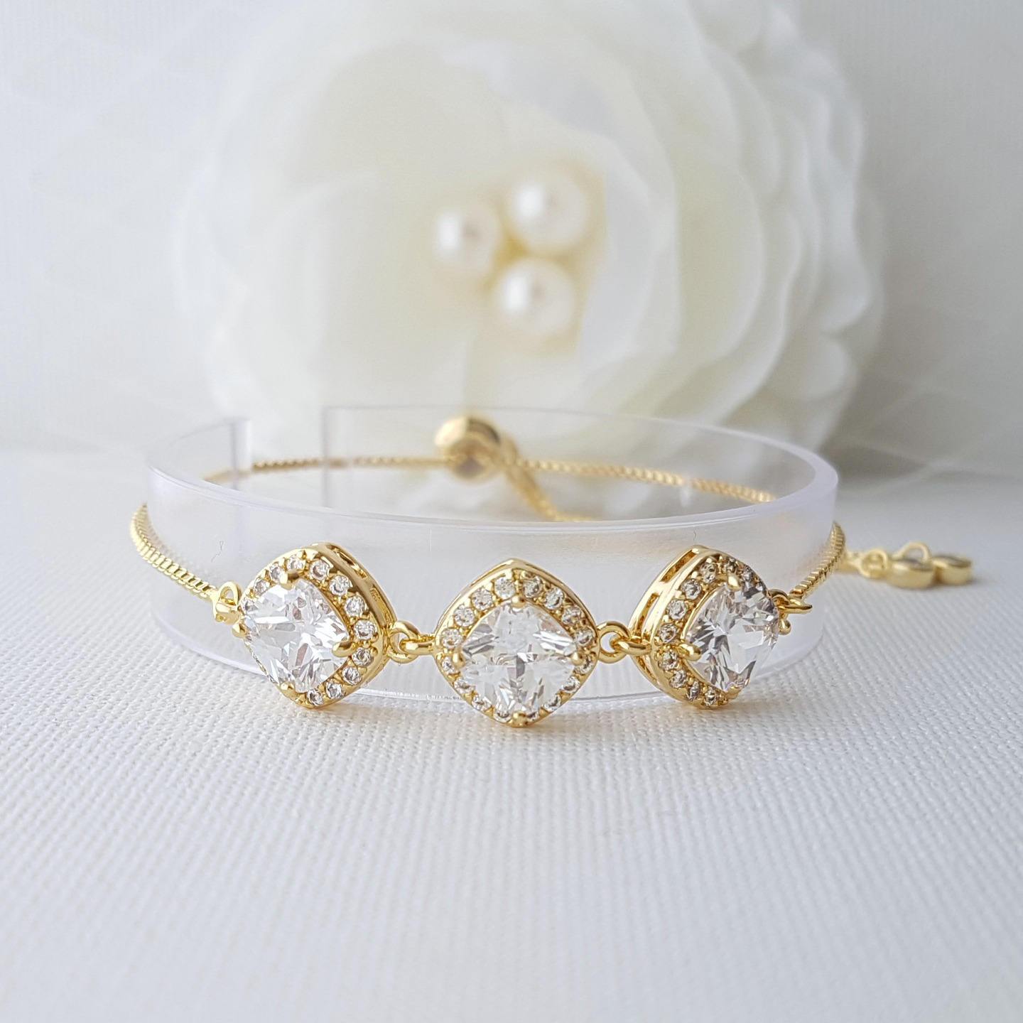 Diamond Shaped Cubic Zirconia Slider Bracelet- Celia - PoetryDesigns