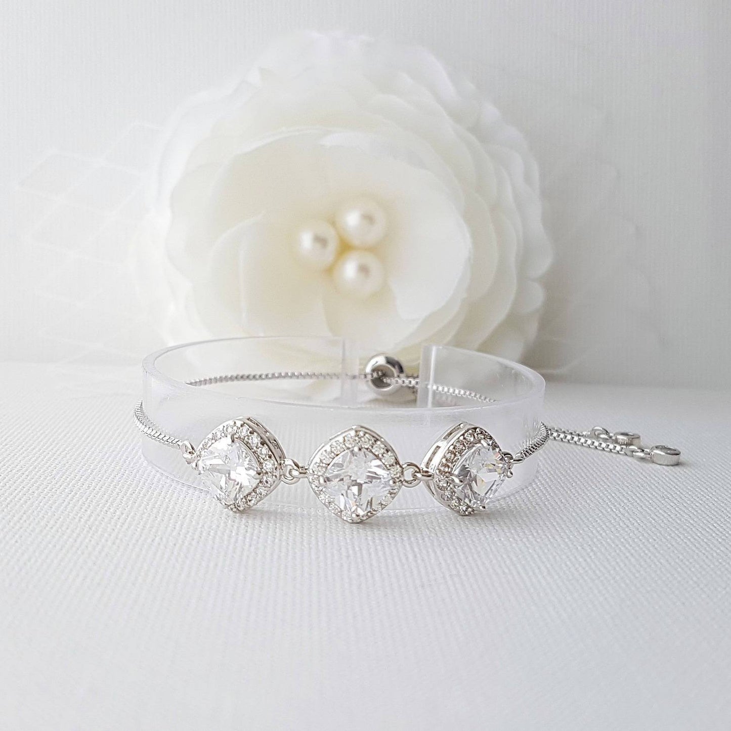 Diamond Shaped Cubic Zirconia Slider Bracelet- Celia - PoetryDesigns