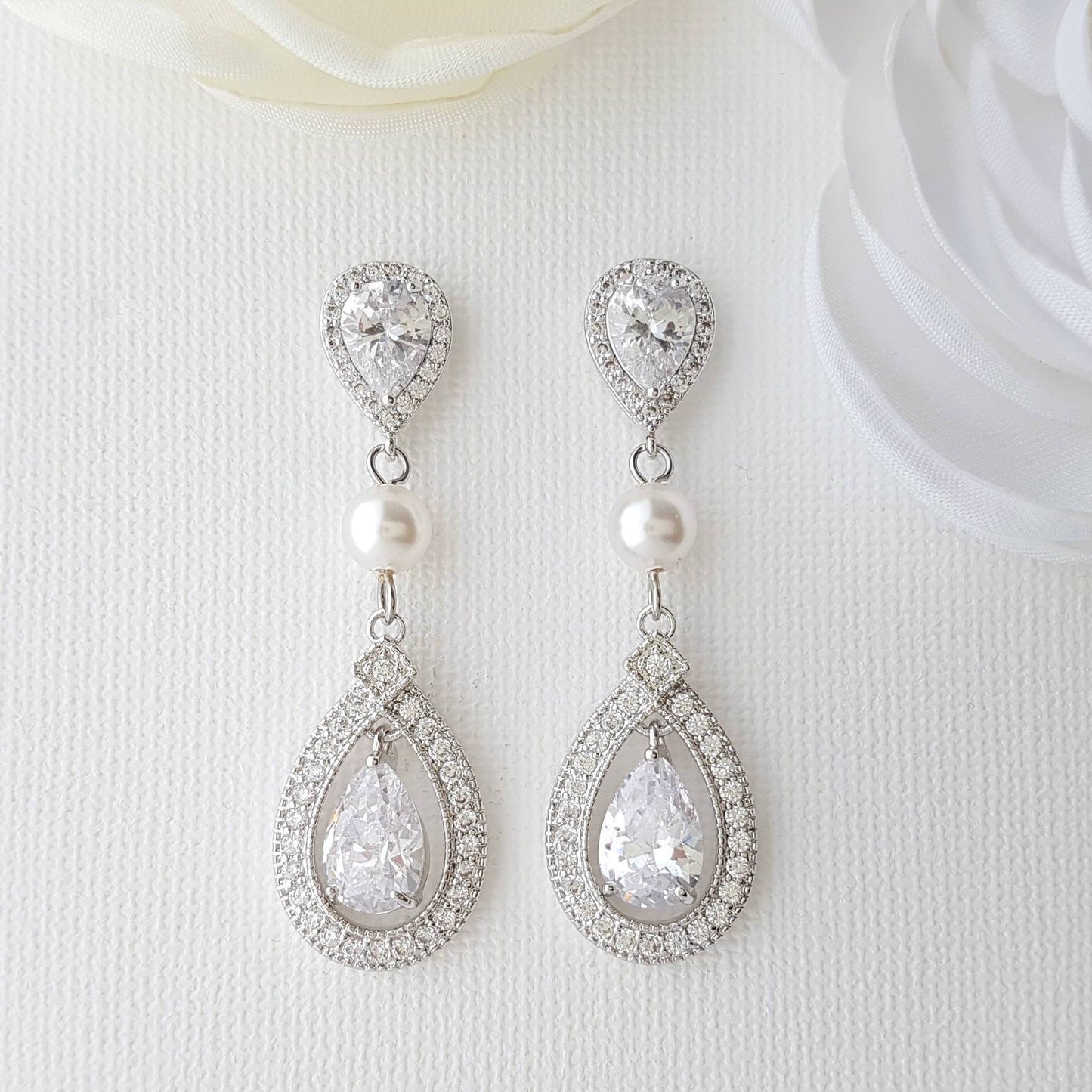 Bridal Earrings in Pearls & Cubic Zirconia for Brides- Poetry Designs