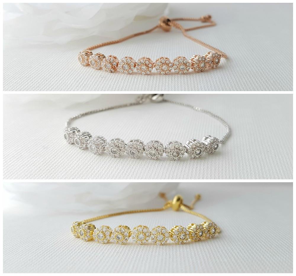 Gold Bridal Bracelet, Bangle Bracelet, Wedding Jewelry, Rose Gold, Crystal , Wedding Bracelet, Adjustable Bracelet, Reagan Bracelet - PoetryDesigns