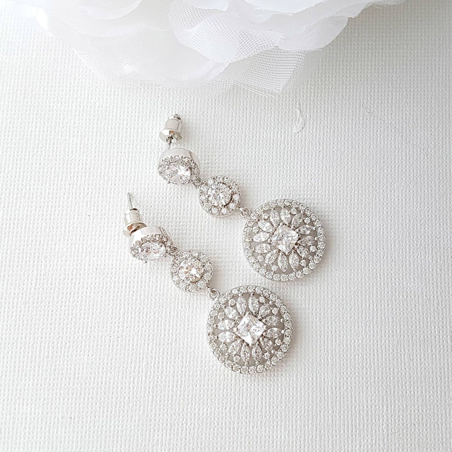 Silver circle drop Wedding earring