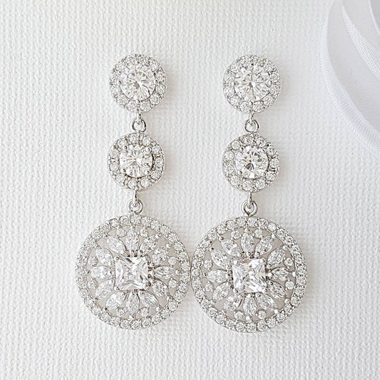 Circle Drop Earrings with Inlaid cubic zirconia for Weddings