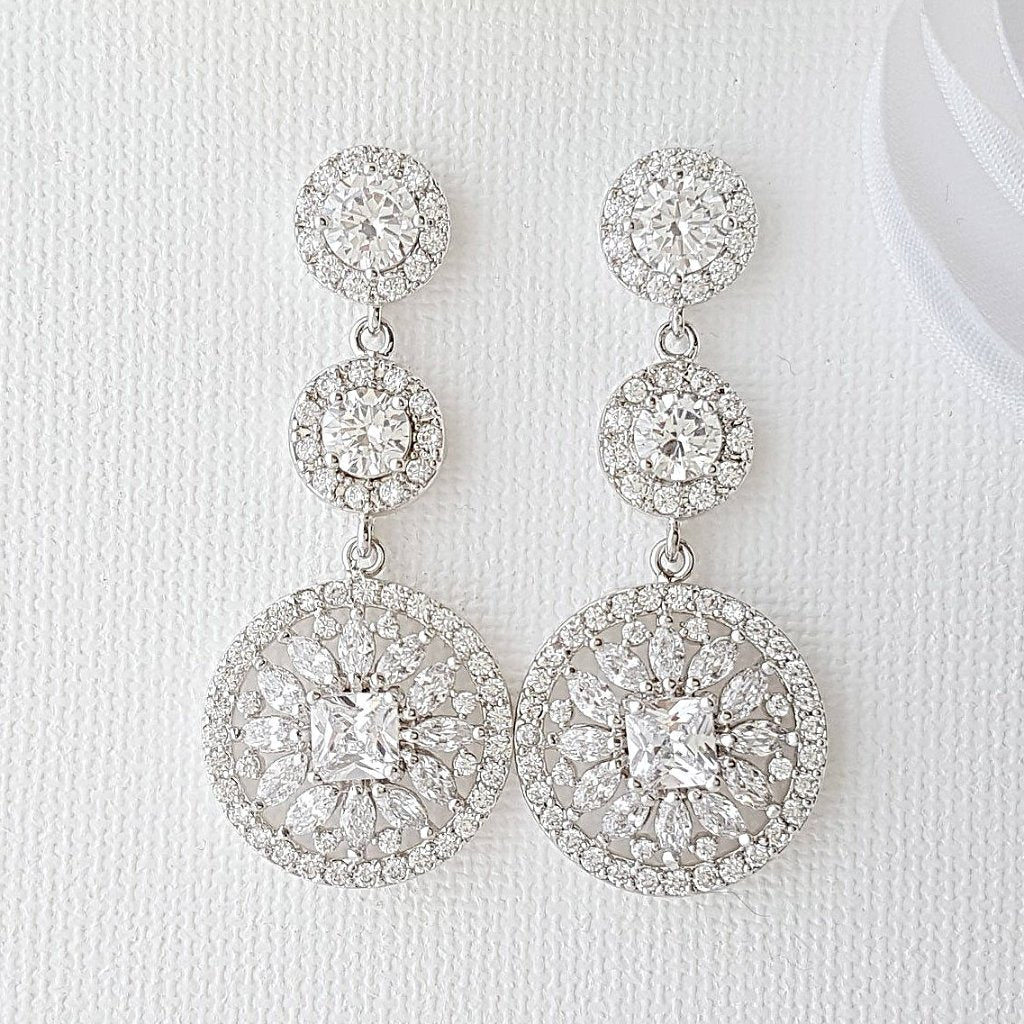 Circle Drop Earrings with Inlaid cubic zirconia for Weddings