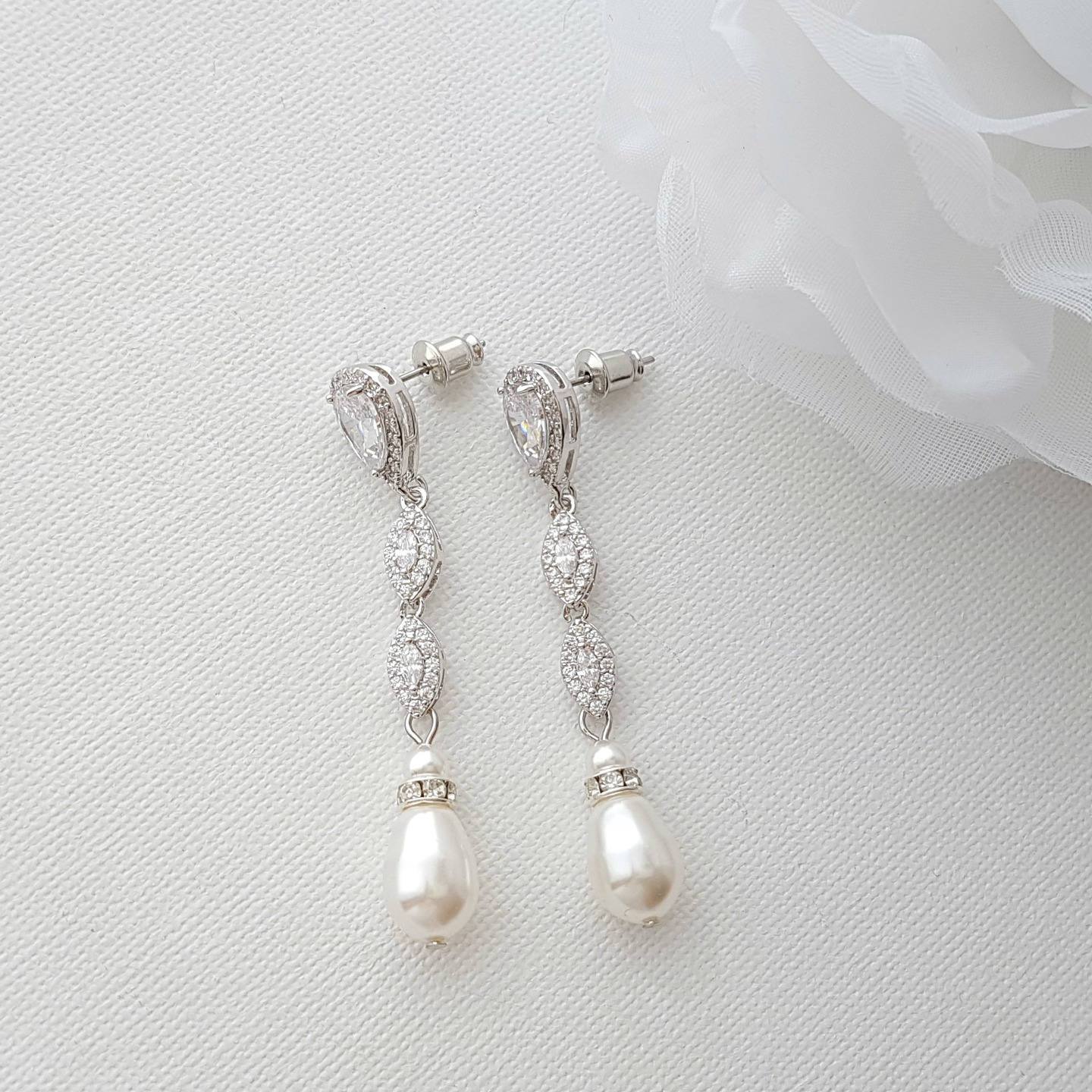 silver and pearl drop earrings bridal and formal Jewlery